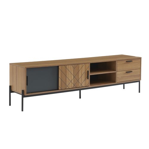 Meuble TV Geoma Effet Chêne Foncé Et Gris 180cm