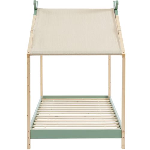 Lit Cabane 90x190 En Pin Massif Vert Avec Sommier - Charly