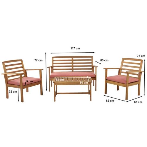 Salon De Jardin Loma En Bois D'acacia 4 Places Coloris Terracotta