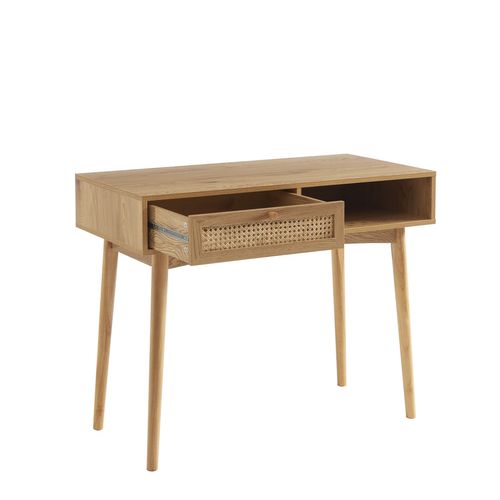 Bureau Ines Effet Chêne Et Cannage Rotin 1 Tiroir