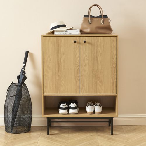 Meuble à Chaussures James Effet Chêne Pieds Métal Noir 80cm