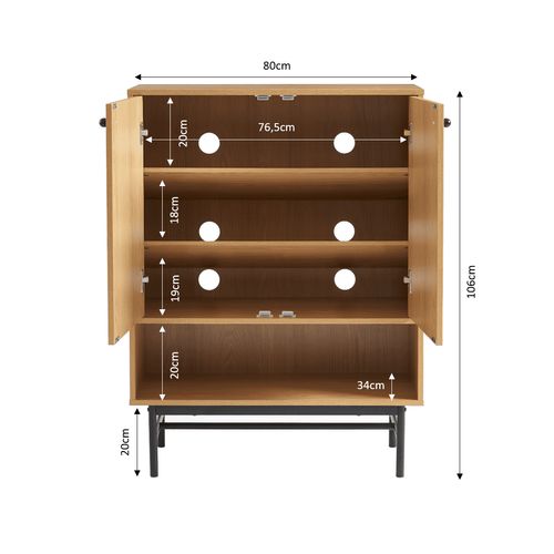 Meuble à Chaussures James Effet Chêne Pieds Métal Noir 80cm