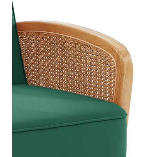 Fauteuil Sila Cannage Et Velours Vert Avec Piètement Bois