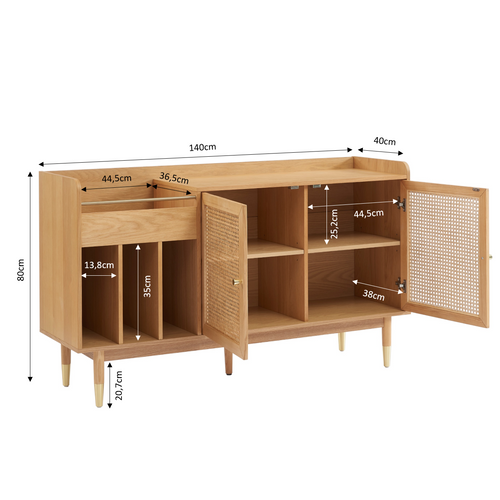 Meuble Vinyle Leon Placage Chêne Et Cannage Rotin 140cm