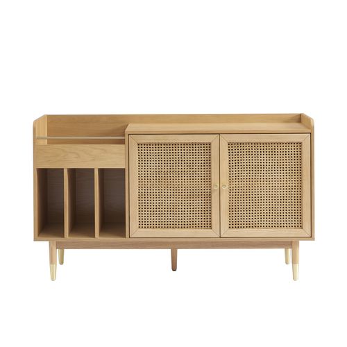 Meuble Vinyle Leon Placage Chêne Et Cannage Rotin 140cm