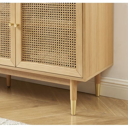 Meuble Vinyle Leon Placage Chêne Et Cannage Rotin 140cm