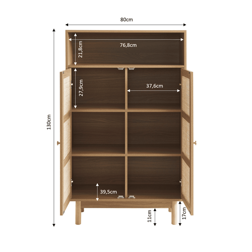 Buffet Helena Effet Chêne Et Cannage Rotin 2 Portes 80 Cm