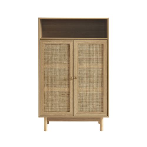 Buffet Helena Effet Chêne Et Cannage Rotin 2 Portes 80 Cm