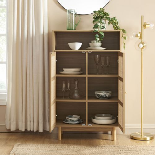 Buffet Helena Effet Chêne Et Cannage Rotin 2 Portes 80 Cm