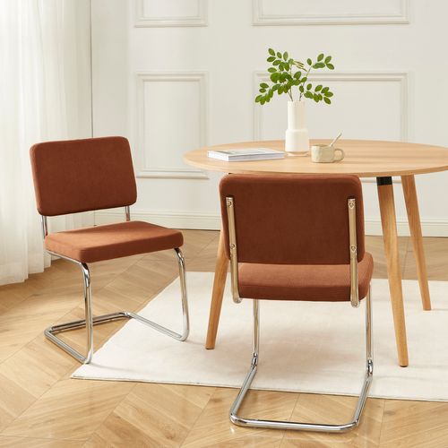 Lot De 2 Chaises Jack Velours Côtelé Terracotta Pieds Métal Chromé