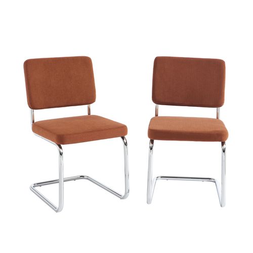 Lot De 2 Chaises Jack Velours Côtelé Terracotta Pieds Métal Chromé