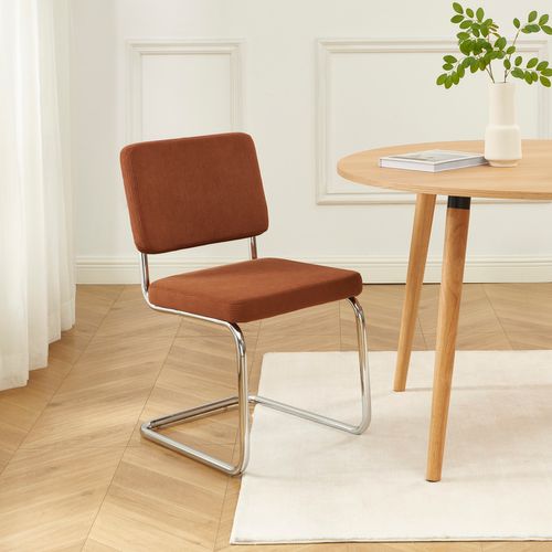 Lot De 2 Chaises Jack Velours Côtelé Terracotta Pieds Métal Chromé