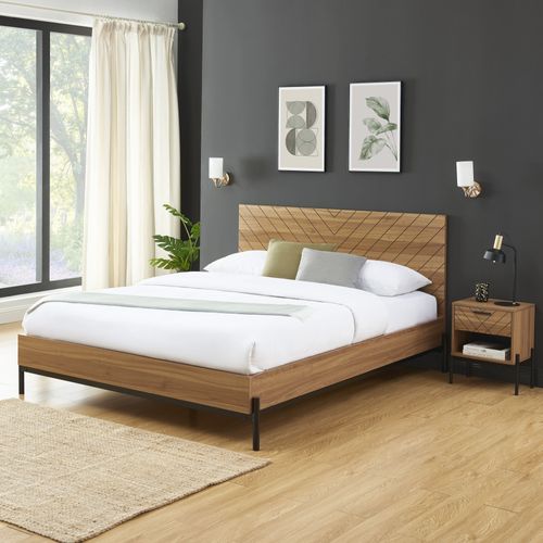 Lit Double Geoma Effet Chêne Foncé 160x200 Sommier Inclus