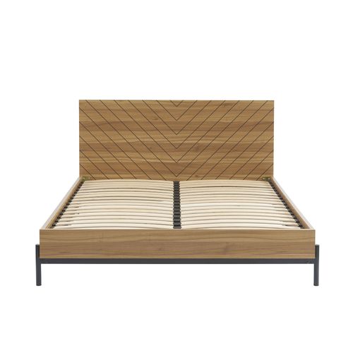 Lit Double Geoma Effet Chêne Foncé 160x200 Sommier Inclus