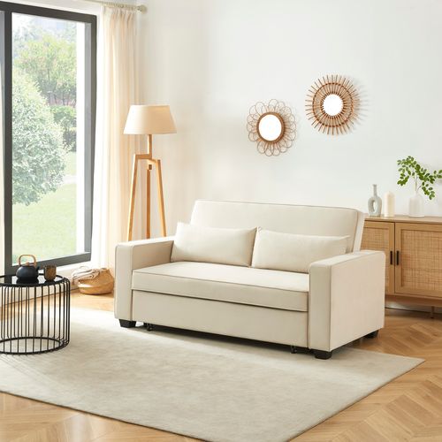 Canapé Droit Lena Convertible Velours Beige 3 Places