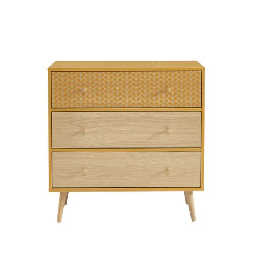 Commode Capucine Ocre Et Effet Chêne 3 Tiroirs 78cm