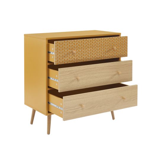 Commode Capucine Ocre Et Effet Chêne 3 Tiroirs 78cm