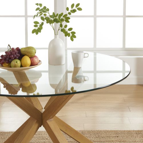Table à Manger Ronde Harry Verre Et Effet Chêne 120cm