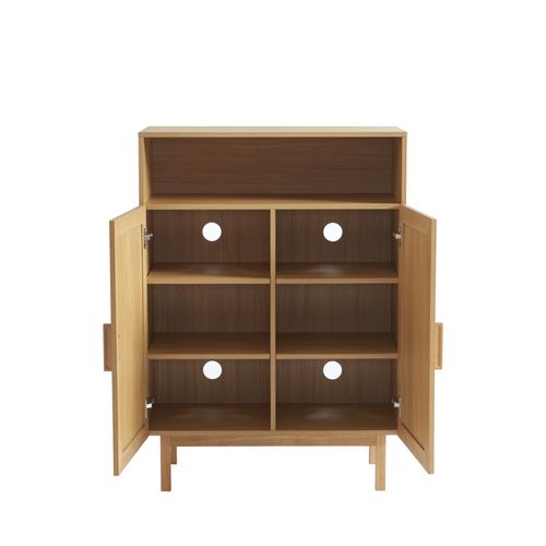 Meuble à Chaussures 2 Portes 1 Niche En Bois Et Cannage L80cm