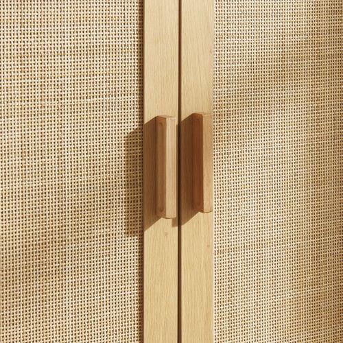 Meuble à Chaussures 2 Portes 1 Niche En Bois Et Cannage L80cm