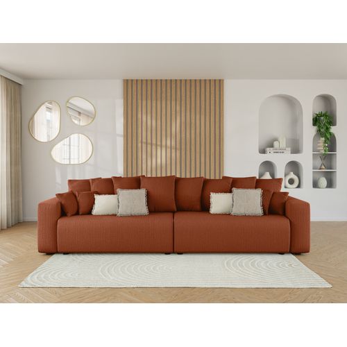 Canapé Droit XL Lea Convertible Velours Côtelé Terracotta 5 Places