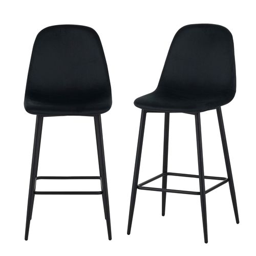 Lot De 2 Tabourets Lena En Velours Noir Avec Pieds Noirs