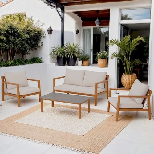 Salon De Jardin Madina 4 Places En Aluminium Effet Bois Coloris Beige Sable