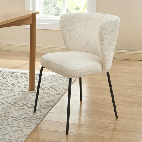 Lot De 2 Chaises Zoe Tissu Bouclette Écru Pieds Métal Noir