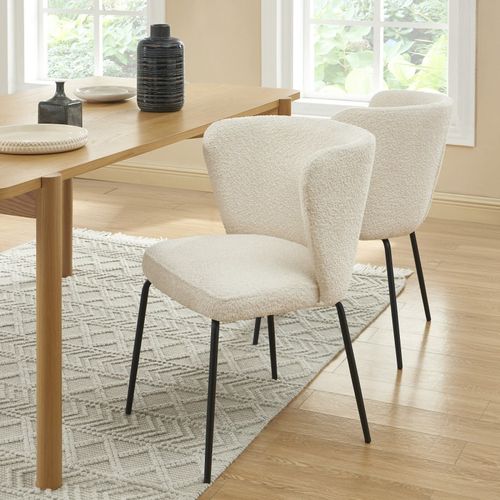 Lot De 2 Chaises Zoe Tissu Bouclette Écru Pieds Métal Noir