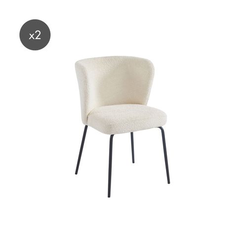 Lot De 2 Chaises Zoe Tissu Bouclette Écru Pieds Métal Noir