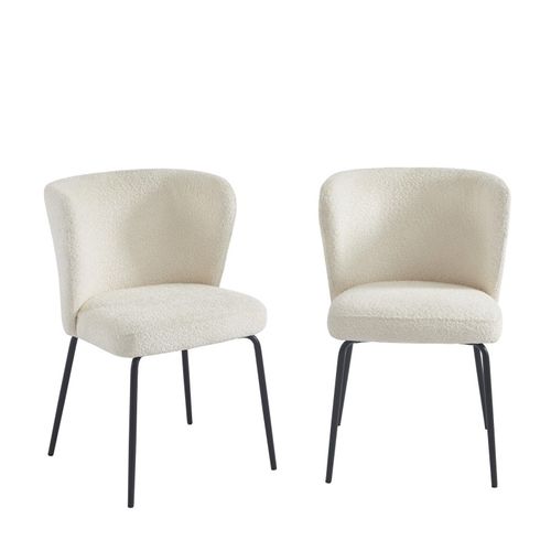 Lot De 2 Chaises Zoe Tissu Bouclette Écru Pieds Métal Noir