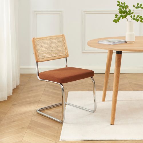 Lot De 2 Chaises Ella Cannage Et Velours Côtelé Terracotta Pieds Métal Chromé