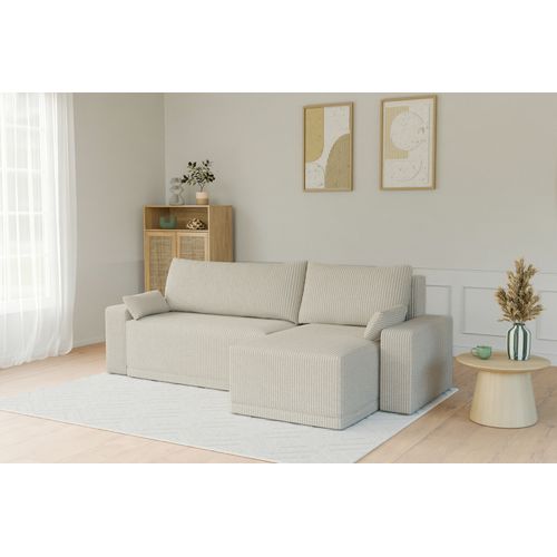 Canapé D'angle Teo Convertible Et Réversible Velours Côtelé Beige 4 Places