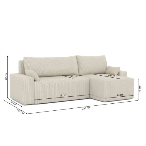 Canapé D'angle Teo Convertible Et Réversible Velours Côtelé Beige 4 Places