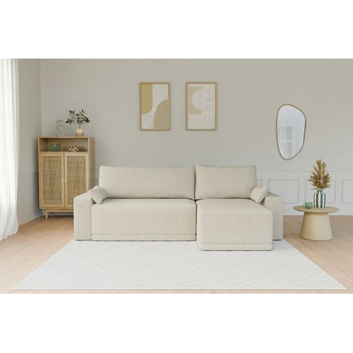 Canapé D'angle Teo Convertible Et Réversible Velours Côtelé Beige 4 Places