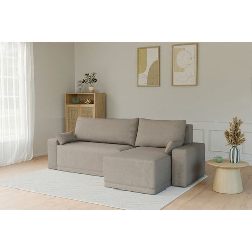 Canapé D'angle Teo Convertible Et Réversible Velours Côtelé Grège 4 Places