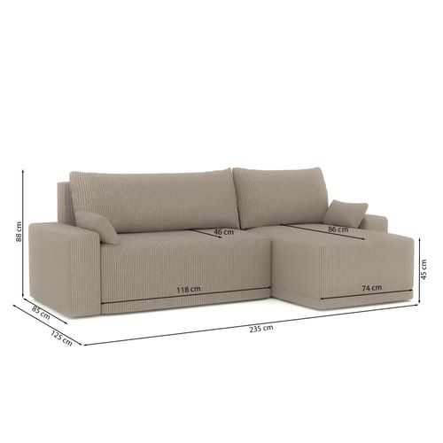 Canapé D'angle Teo Convertible Et Réversible Velours Côtelé Grège 4 Places