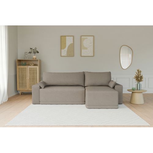Canapé D'angle Teo Convertible Et Réversible Velours Côtelé Grège 4 Places