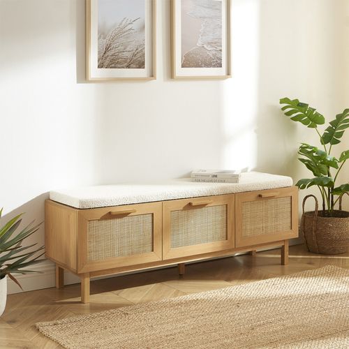 Banc D'entrée Avec Rangement à Chaussures En Bois Et Cannage L140cm