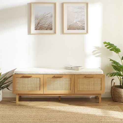 Banc D'entrée Avec Rangement à Chaussures En Bois Et Cannage L140cm