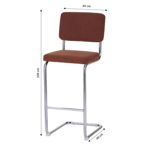 Lot De 2 Tabourets Jack En Velours Côtelé Terracotta Avec Pieds Métalliques
