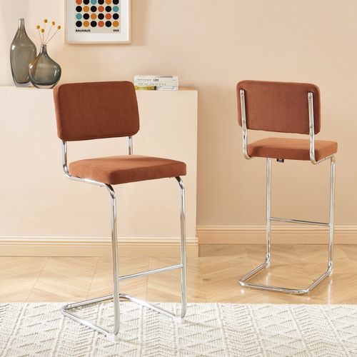 Lot De 2 Tabourets Jack En Velours Côtelé Terracotta Avec Pieds Métalliques