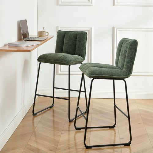 Lot De 2 Tabourets Isola Tissu Vert Pied H75cm