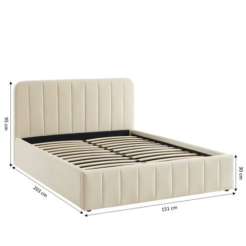 Lit Coffre Simi Velours Beige 140x190 Sommier Inclus