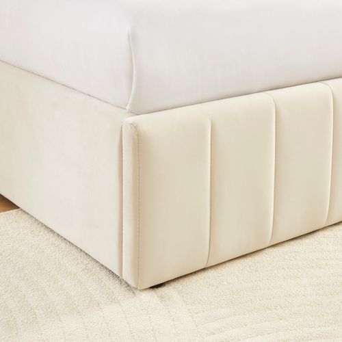 Lit Coffre Simi Velours Beige 140x190 Sommier Inclus