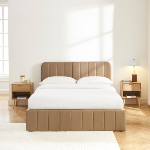 Lit Coffre Simi Velours Marron 140x190 Sommier Inclus