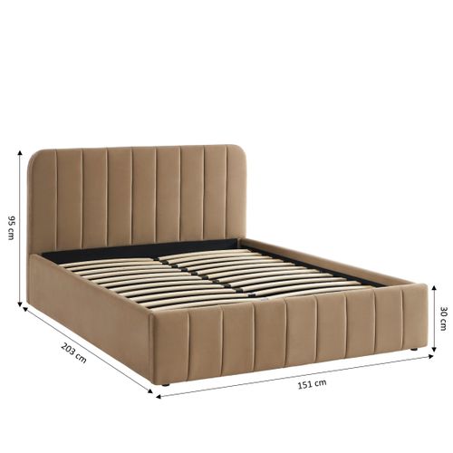 Lit Coffre Simi Velours Marron 140x190 Sommier Inclus