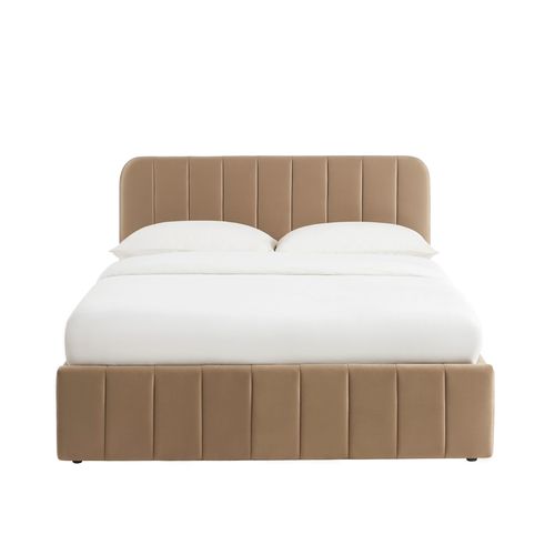 Lit Coffre Simi Velours Marron 140x190 Sommier Inclus