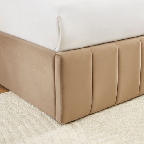 Lit Coffre Simi Velours Marron 140x190 Sommier Inclus