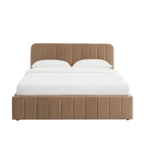 Lit Coffre Simi Velours Marron 160x200 Sommier Inclus